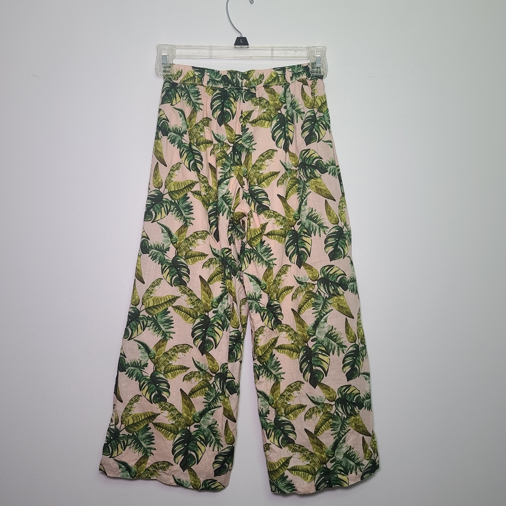 Janie and Jack Pink Green Palm Pants 10